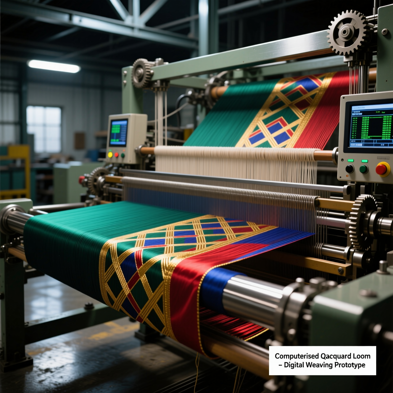 Computerised jacquard loom weaving ribbon