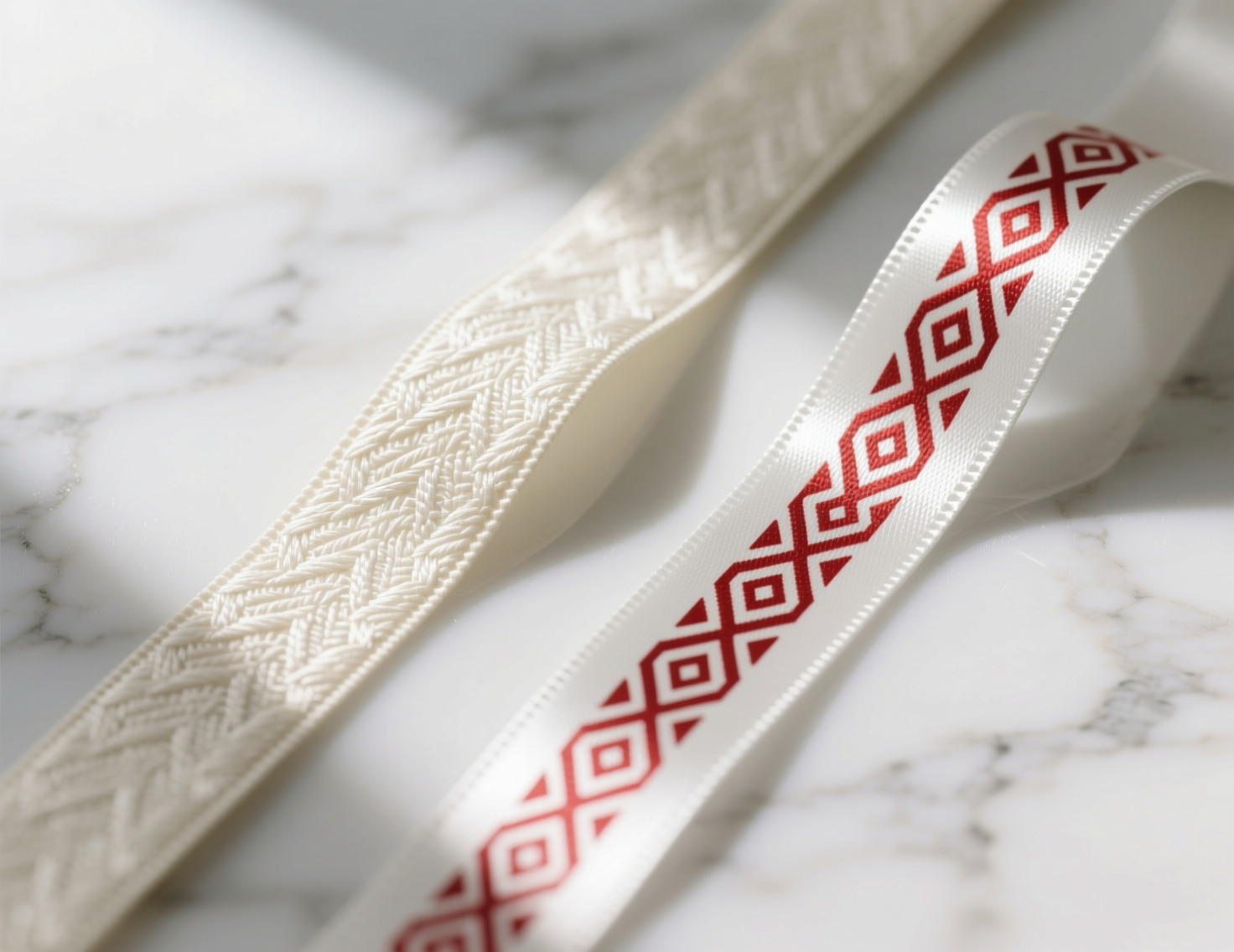 Close-up of jacquard weave vs satin print